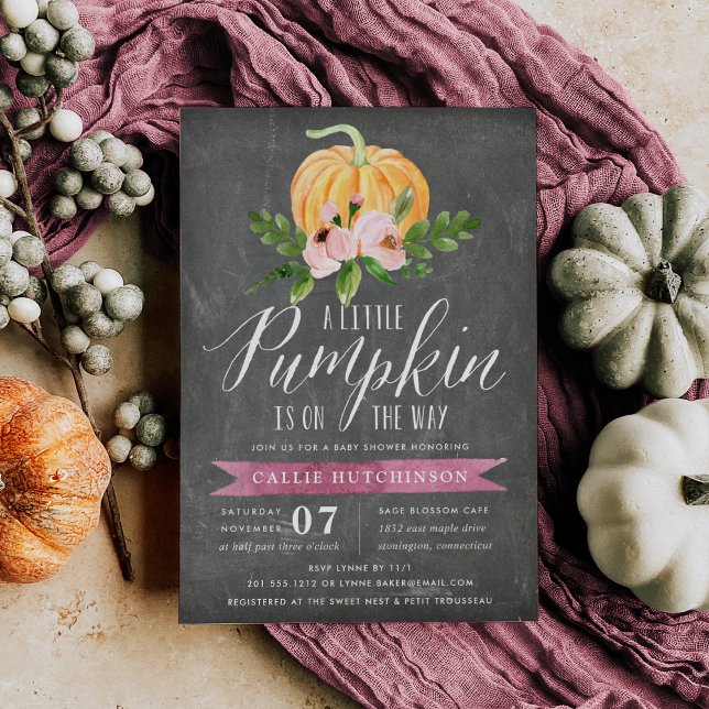 Autumn Pumpkin Pink Floral Baby Shower Invitation (Creator Uploaded)