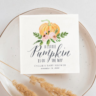 Autumn Pumpkin Pink Floral Baby Shower Napkin