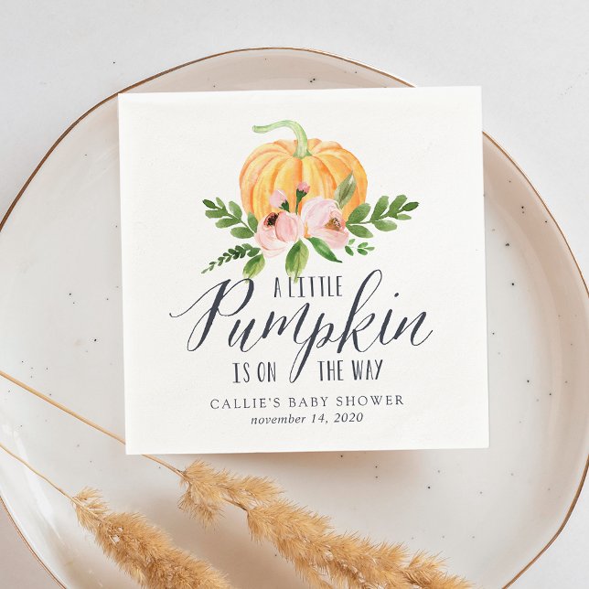 Autumn Pumpkin Pink Floral Baby Shower Napkin (Creator Uploaded)