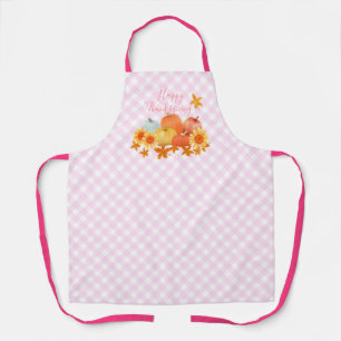 Autumn Pumpkin Pink Gingham Apron
