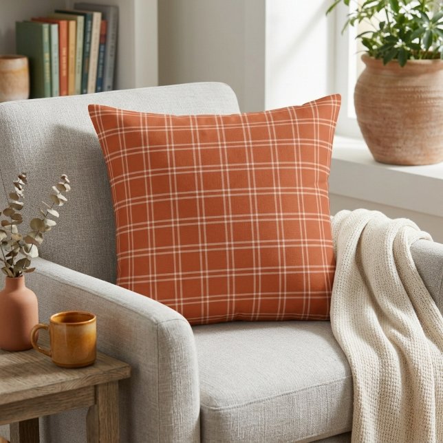 Autumn Pumpkin Plaid Cosy Rustic Throw Pillow (Autumn Pumpkin Plaid Cozy Rustic Throw Pillow)