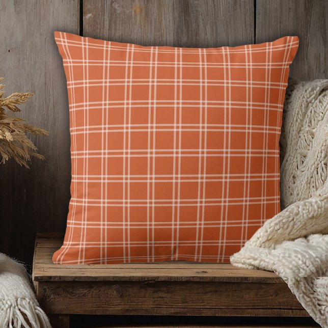 Autumn Pumpkin Plaid Cosy Rustic Throw Pillow (Autumn Pumpkin Plaid Cozy Rustic Throw Pillow)