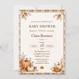 Autumn Pumpkin Plaid Fall Baby Shower Invitation