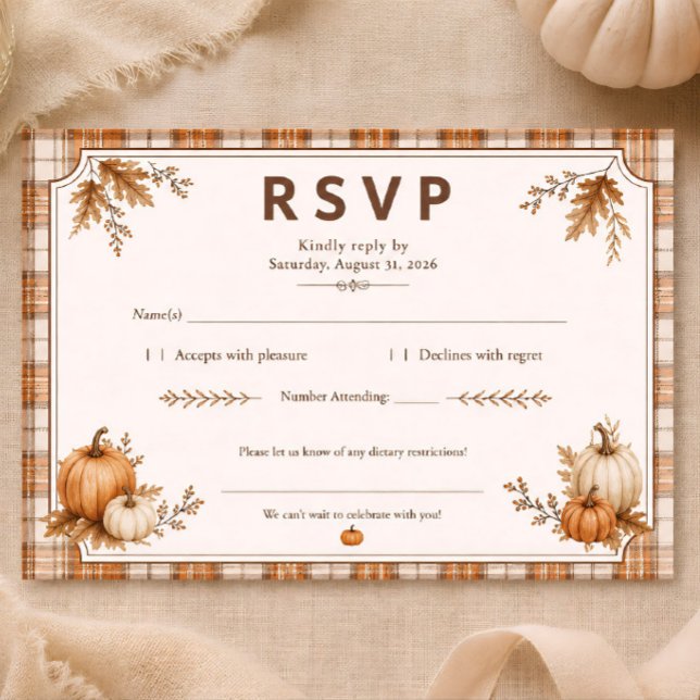 Autumn Pumpkin Plaid Fall Bridal Shower Rustic  RSVP Card (Creator Uploaded)