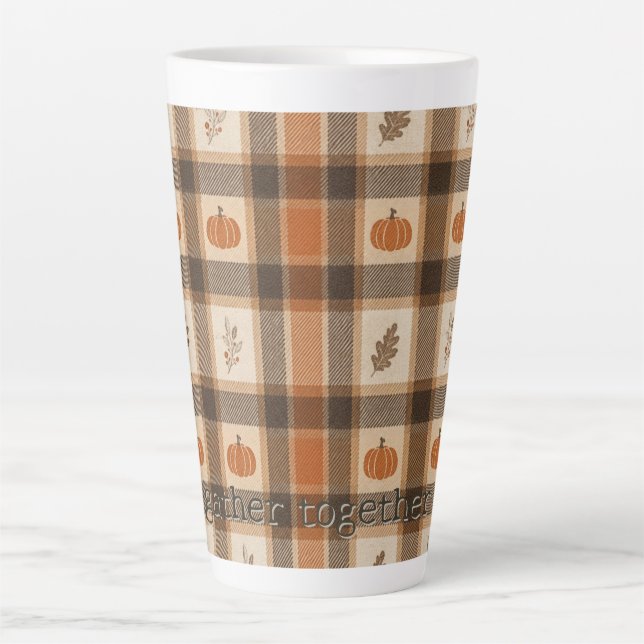 Autumn Pumpkin Plaid Latte Mug (Front)
