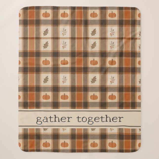 Autumn Pumpkin Plaid Sherpa Blanket (Front)