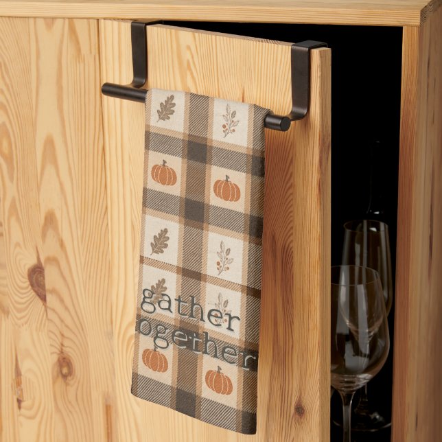 Autumn Pumpkin Plaid Tea Towel (Thirds Fold)