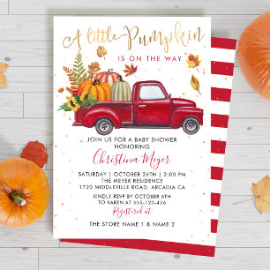 Autumn Pumpkin Red Truck Fall Baby Shower Invitation