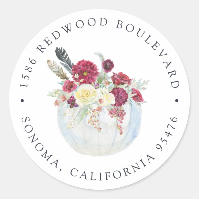 Autumn Pumpkin Return Address Classic Round Sticker (Front)