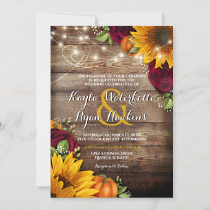 Autumn Pumpkin Roses Rustic Wood Lights Invitation