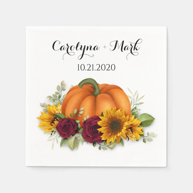 Autumn Pumpkin Rustic Wedding Napkins (Front)