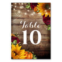Autumn Pumpkin Rustic Wedding Table Numbers