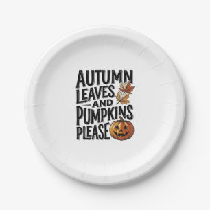 Autumn Pumpkin Shirt With Leaves And Halloween Vib Paper Plate