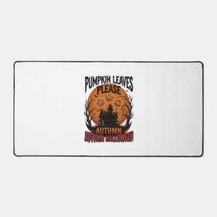 Autumn Pumpkin Shirt With Vintage Spooky Fall Leav Desk Mat