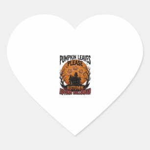 Autumn Pumpkin Shirt With Vintage Spooky Fall Leav Heart Sticker