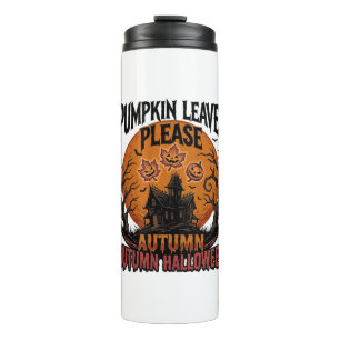 Autumn Pumpkin Shirt With Vintage Spooky Fall Leav Thermal Tumbler