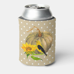 Autumn Pumpkin Sunflower and Finch  Can Cooler