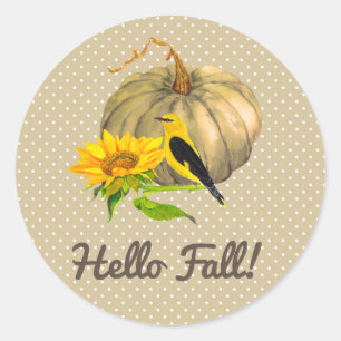 Autumn Pumpkin Sunflower and Finch    Classic Round Sticker