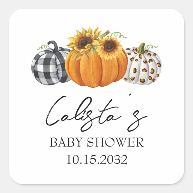 Autumn Pumpkin & Sunflower Baby Shower Favours Square Sticker (Front)