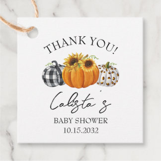Autumn Pumpkin & Sunflower Baby Shower Thank You Favour Tags