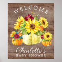 Autumn Pumpkin Sunflower Baby Shower Welcome Sign