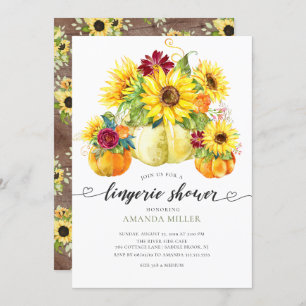 Autumn Pumpkin Sunflower Bridal Lingerie Shower Invitation