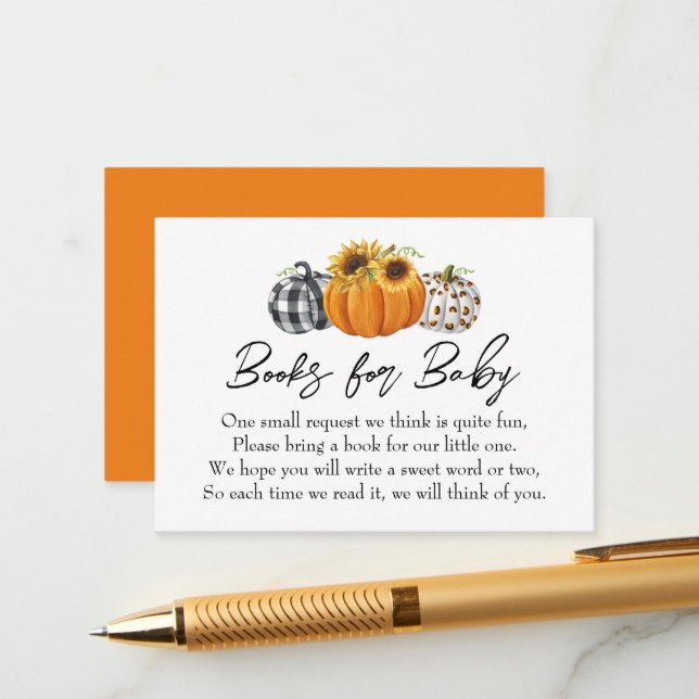 Autumn Pumpkin Sunflowers Baby Shower Book Request Enclosure Card (Front/Back In Situ)