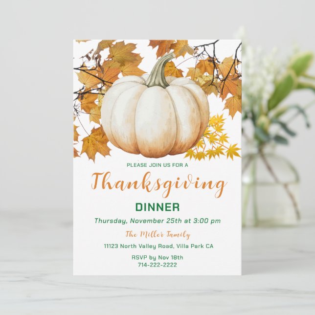 Autumn Pumpkin Thanksgiving Dinner Invitation (Standing Front)