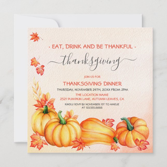 Autumn Pumpkin | Thanksgiving Dinner Invitation (Front)