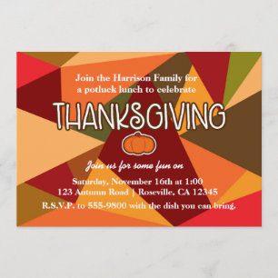 Autumn Pumpkin Thanksgiving Fun Colourful Fall Invitation
