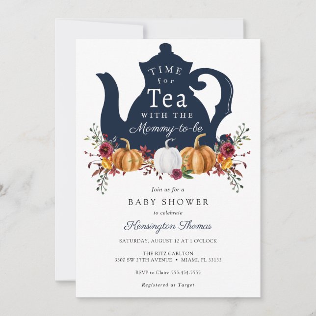 Autumn Pumpkin Time for Tea Baby Shower Invitation (Front)