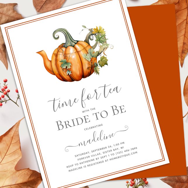 Autumn Pumpkin Time for Tea Bridal Shower Invitation (Creator Uploaded)