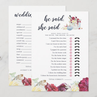 Autumn Pumpkin Two-Sided Bridal Shower Game Card