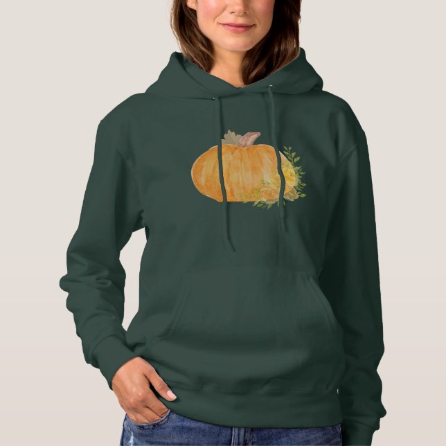 Autumn Pumpkin Watercolor Art Hoodie (Front)