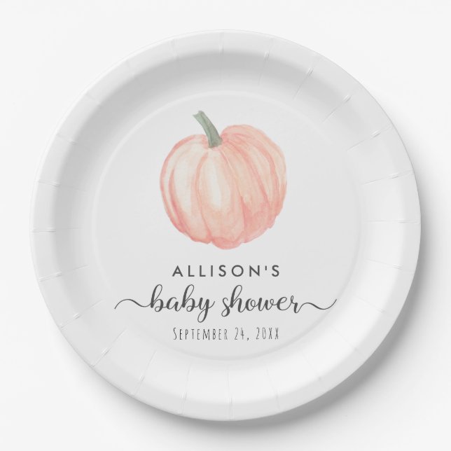 Autumn Pumpkin Watercolor Baby Shower Paper Plate (Front)