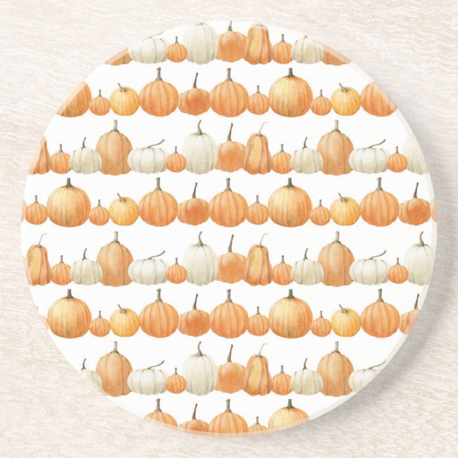 Autumn Pumpkin: Watercolor Illustration Pattern Coaster (Front)