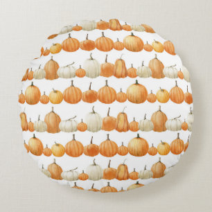 Autumn Pumpkin: Watercolor Illustration Pattern Round Cushion