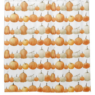 Autumn Pumpkin: Watercolor Illustration Pattern Shower Curtain