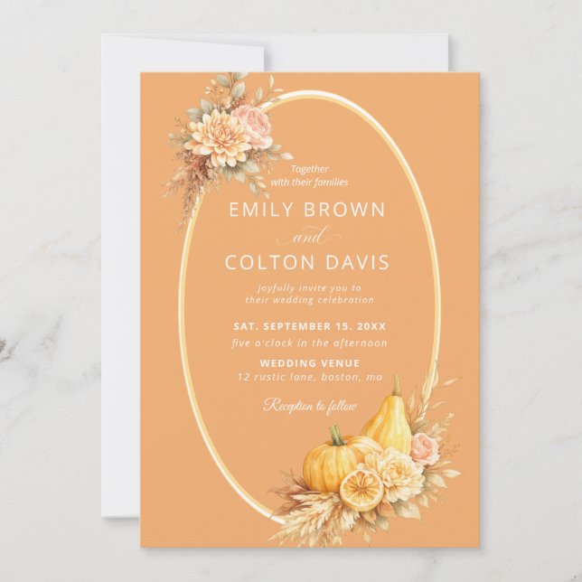 Autumn Pumpkin Wedding Invitation Gold Elega (Front)