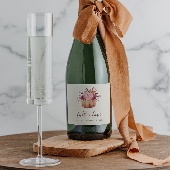 Autumn Pumpkin & Wildflowers "Fall in Love" Sparkling Wine Label (Creator Uploaded)