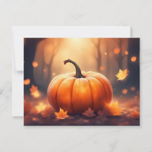 Autumn Pumpkin with Fall Leaves Illustration Postcard