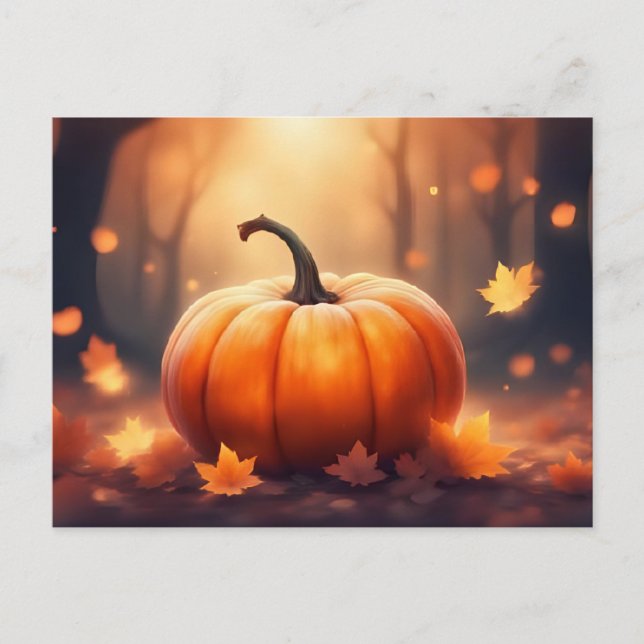 Autumn Pumpkin with Fall Leaves Illustration  Postcard (Front)