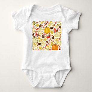 Autumn pumpkins, acorns, vintage background. baby bodysuit