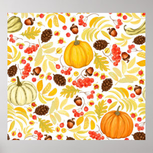 Autumn pumpkins, acorns, vintage background. poster