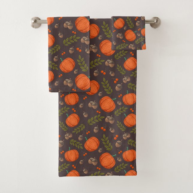 Autumn Pumpkins and Acorns Bath Towel Set (Insitu)