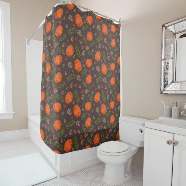 Autumn Pumpkins and Acorns Shower Curtain (In Situ)