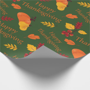 Autumn Pumpkins and Fall Leaves Happy Thanksgiving Wrapping Paper