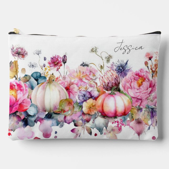 Autumn Pumpkins and Flowers  Accessory Pouch (Front)