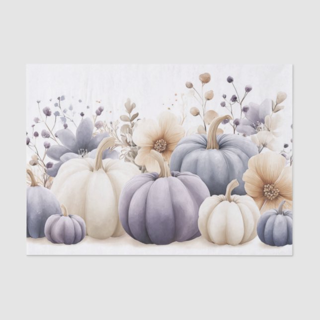 Autumn Pumpkins and Flowers Fall Decoupage Tissue Paper (Front)