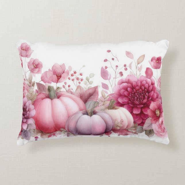 Autumn Pumpkins and Flowers Fall Pattern  Decorative Cushion (Front)